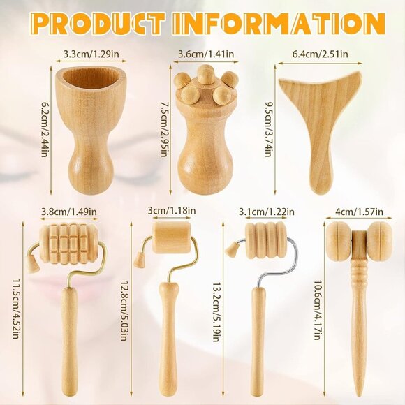 7 Pcs Wooden Face Massage Tool Set Wood Maderoterapia Kit Face Sculpting Tool Sk - Picture 2 of 7